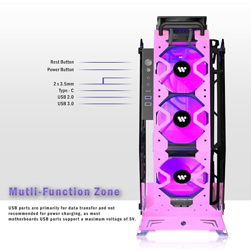 KEDIERS PC Case C570 ATX Mid Tower Tempered Glass Gaming Computer Open Frame Case with 5 PWM ARGB Fans (Pink) - Image 3