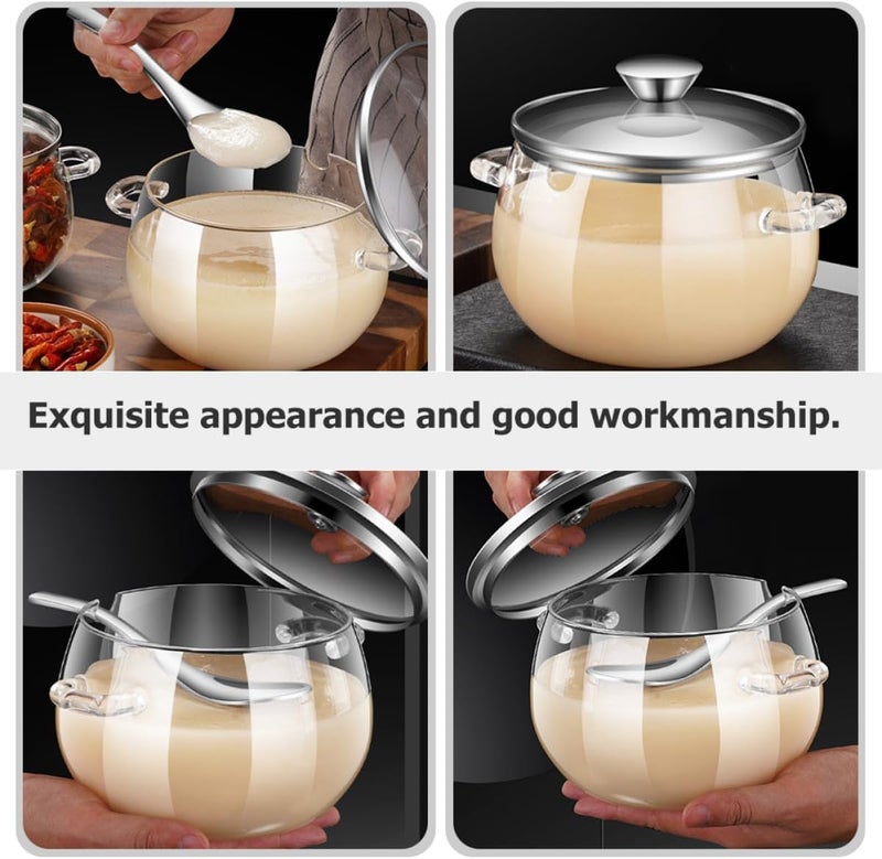 Lard Jar and Glass Food Storage Container with Lid and 304 Stainless Steel Spoon, 800ml Capacity, Dual-handle Kitchen Canister for Cooking Oil and Grease Storage - Image 4