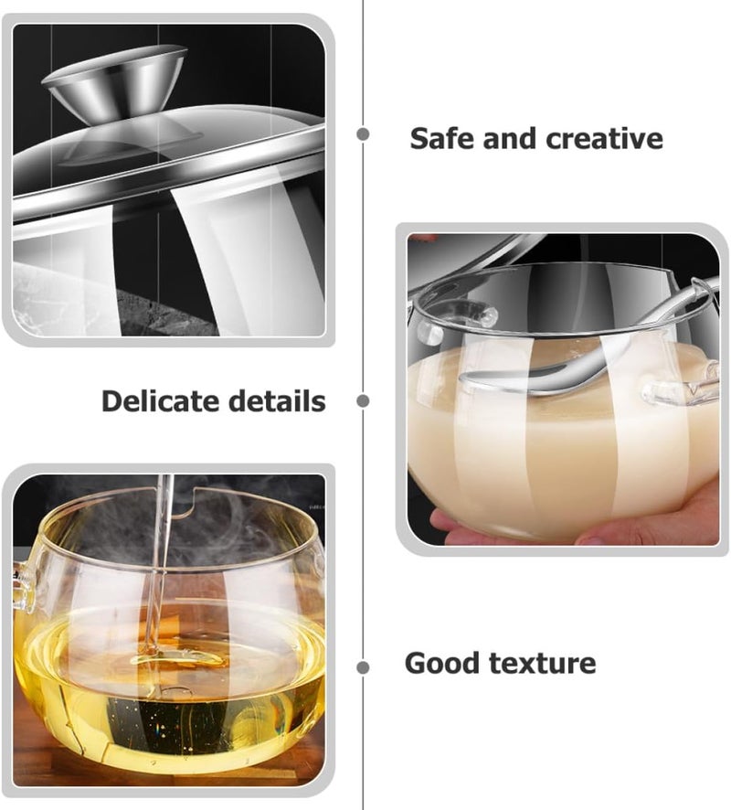 Lard Jar and Glass Food Storage Container with Lid and 304 Stainless Steel Spoon, 800ml Capacity, Dual-handle Kitchen Canister for Cooking Oil and Grease Storage - Image 3