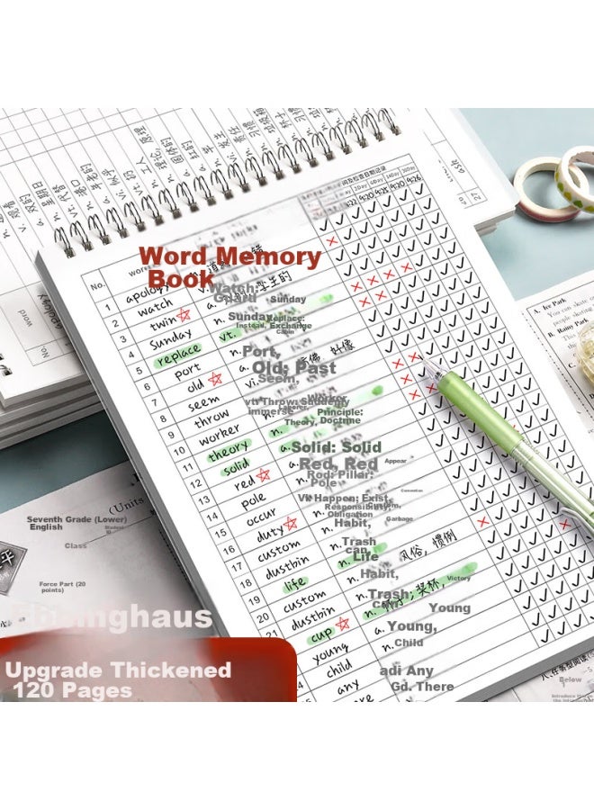 Ujia B5 Spiral Notebook, Ebbinghaus English Efficient Vocabulary Memorization Book, Simple Spiral Journal, Student Exam Preparation Review Thickened Diary, Single Book Package - Image 1