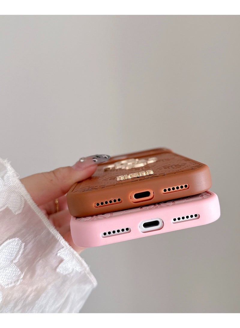 جس غطاء iPhone 17 Pro Max من مادة PU مع فتحة للبطاقات وشعار معدني مزخرف - برتقالي - Image 4