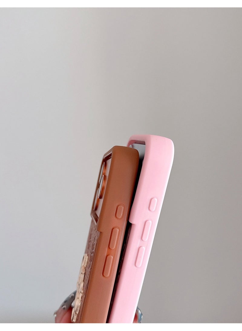 جس غطاء iPhone 17 Pro Max من مادة PU مع فتحة للبطاقات وشعار معدني مزخرف - برتقالي - Image 3