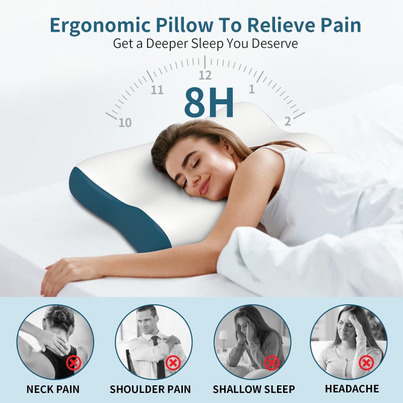 Polovo Cervical Neck Pillow for Pain Relief, Contour Memory Foam Pillows for Sleeping, Ergonomic Pillow Orthopedic Cooling Pillow Bed Pillow Neck Support for Side Back Stomach Sleepers - Image 3