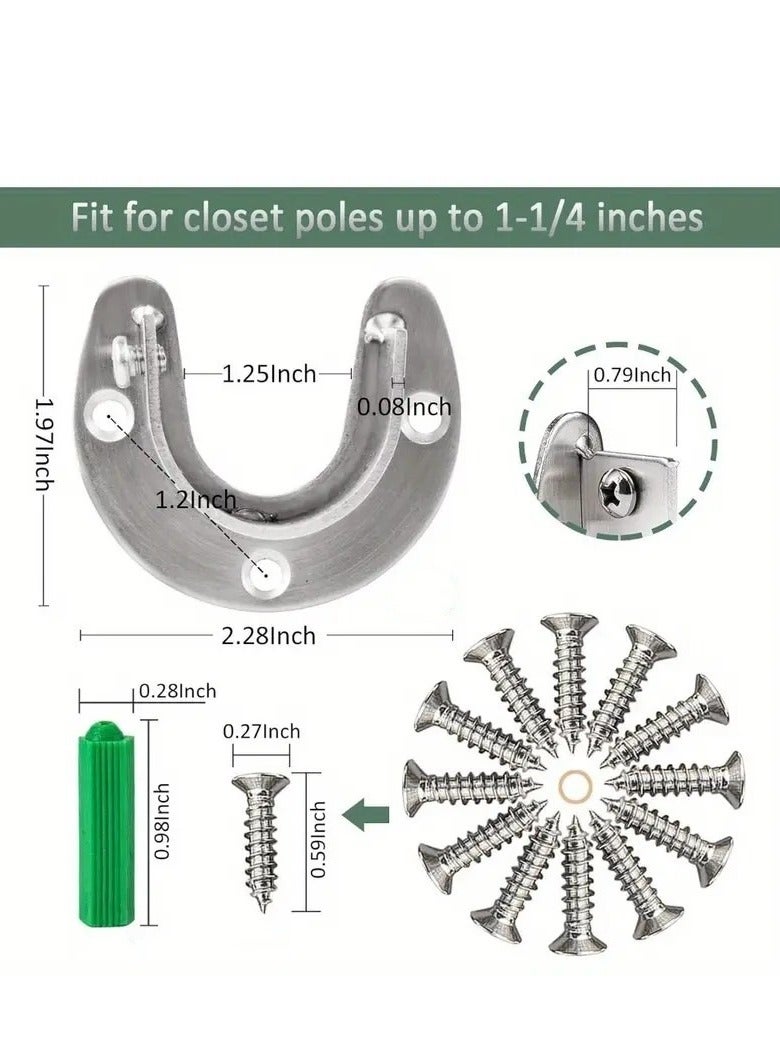 Closet Rod End Support, 2Pcs Stainless Steel Heavy Duty Shower Curtain Rod Holder, Wardrobe Pipe Closet Lever, Shower Curtain Hanging Tube Rod Bracket with Screws (32MM)  - Image 3