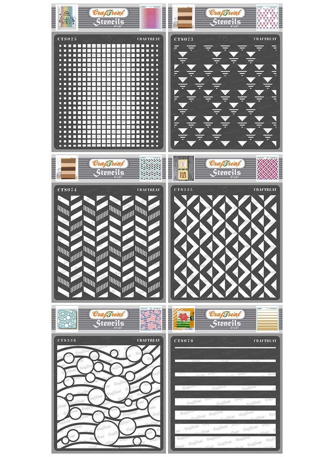CrafTreat Geometric Stencils For Painting On Wood Wall Tile Canvas Paper Fabric And Floor Geometric Designs Bundle 6 Pcs 6X6 Inches Each Reusable Diy Art And Craft Stencils Set  - Image 1