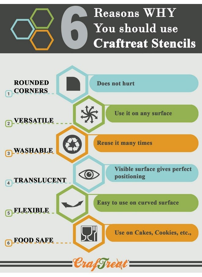 CrafTreat Geometric Stencils For Painting On Wood Wall Tile Canvas Paper Fabric And Floor Geometric Designs Bundle 6 Pcs 6X6 Inches Each Reusable Diy Art And Craft Stencils Set  - Image 4