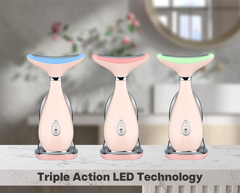 فرايكو جهاز تجديد البشرة LILY، مدلك الوجه والرقبة 3 في 1، أداة سبا للوجه في المنزل وجهاز Microglow اليدوي (وردي) - Image 4