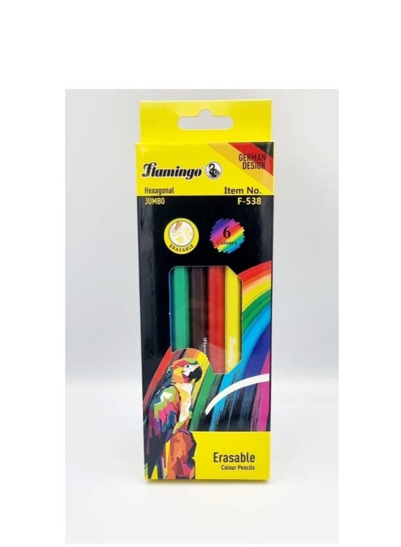 flamingo hexagonal jumbo erasable colored pencils f-538
