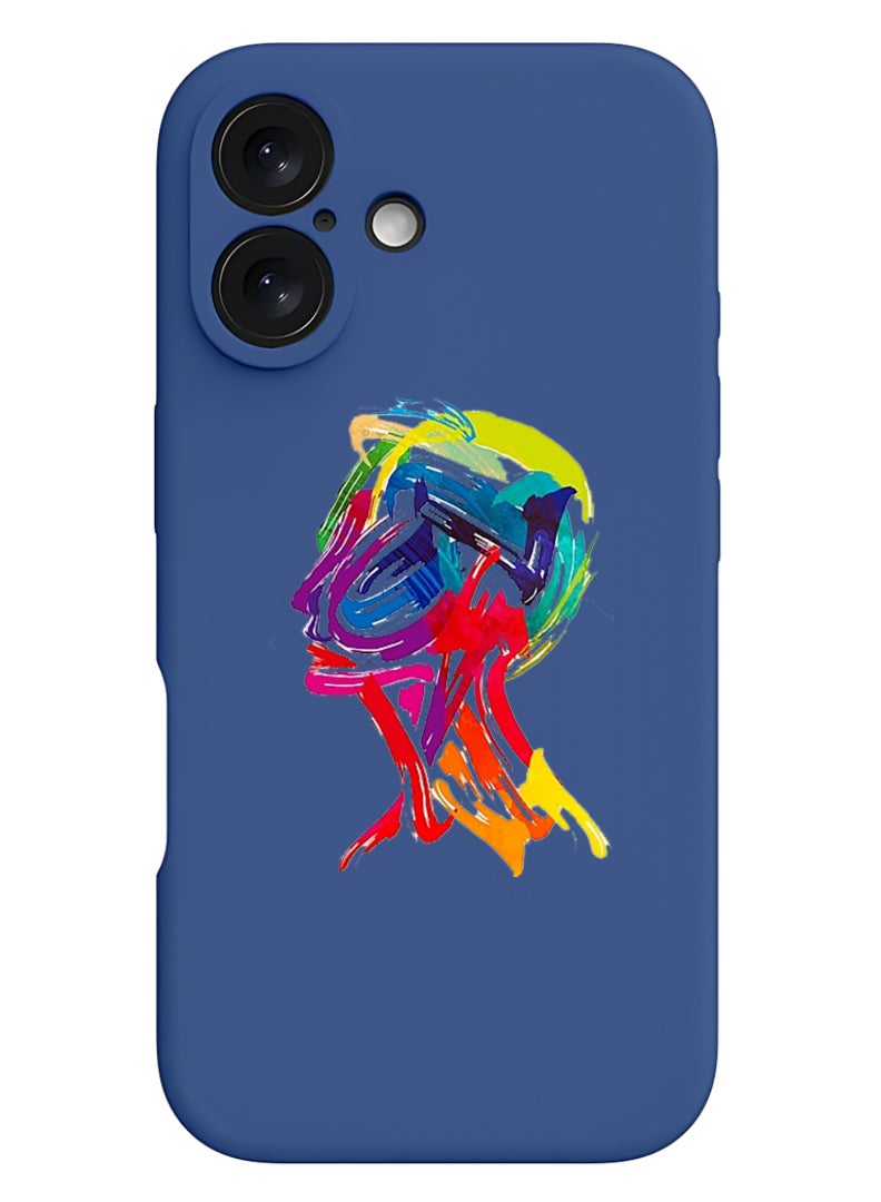 Theodor iPhone 16 Plus Blue Protective Slim Fit Case Liquid Silicone Cover with Full Body Protection Anti-Scratch Shockproof Case For iPhone - Face Paint 2 - Image 1
