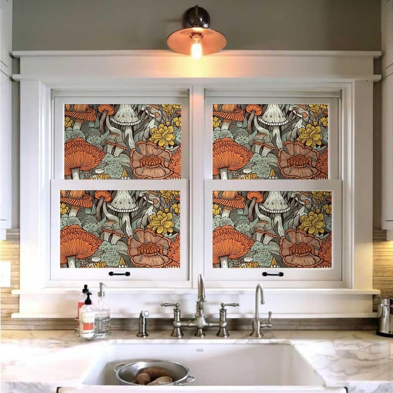 MuralPeel Boho Orange Mushroom Forest Yellow Flowers Peel and Stick Wallpaper Self Adhesive Removable Easy Peel Off Stick on Wall Paper for Bedroom Cabinet Renter Friendly - Image 4