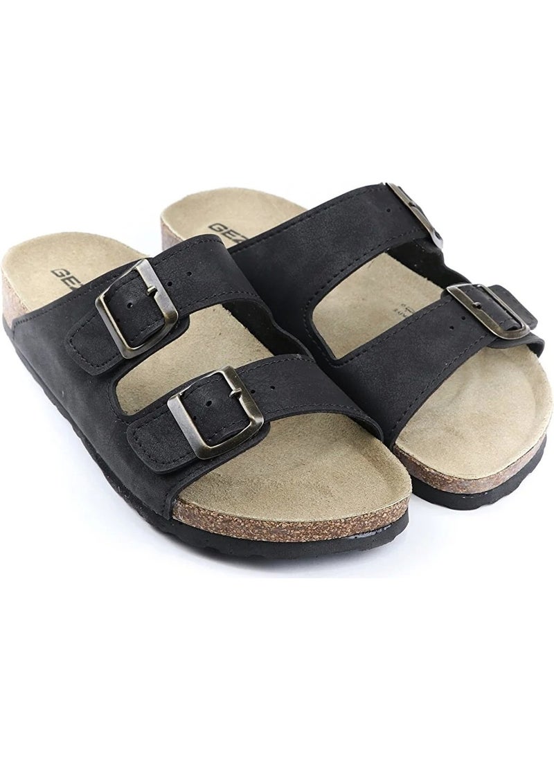 Gezer - Men's Summer Slippers Two Buckles Black 14635 - Image 1