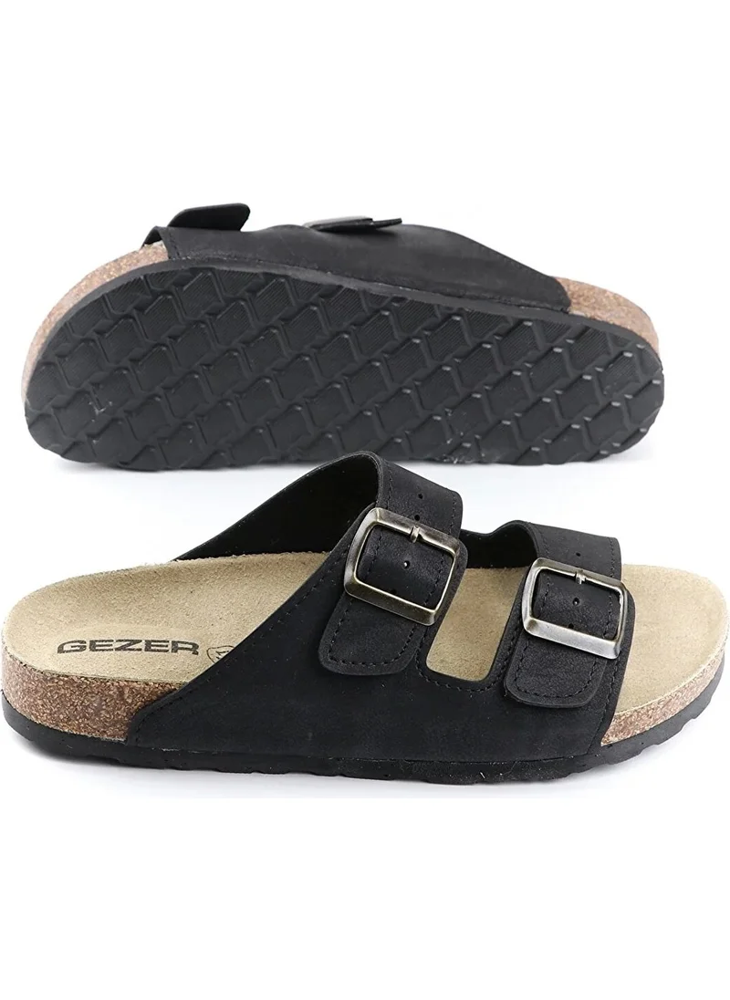 Gezer Men's Summer Slippers Two Buckles Black 14635