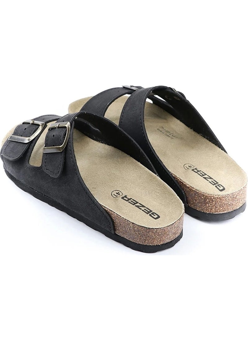 Gezer - Men's Summer Slippers Two Buckles Black 14635 - Image 1