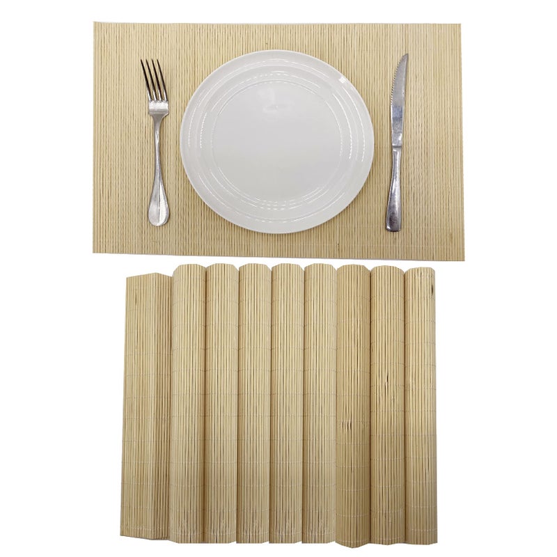 ANDSTAR Set of 8 Pcs Bamboo Placemats Sushi Rolling Mat Japanese Style Natural Anti-Slip Bamboo Placemats Washable Heat-Resistant Table Mats for Dining Room and Kitchen(Natural Color) - Image 2
