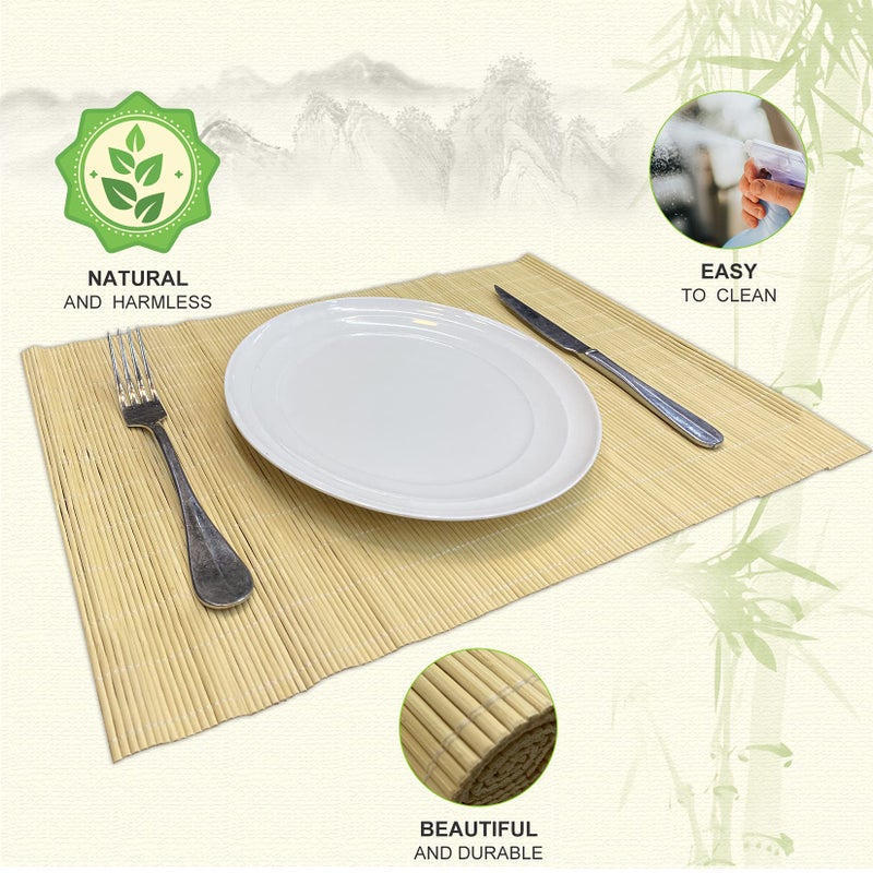 ANDSTAR Set of 8 Pcs Bamboo Placemats Sushi Rolling Mat Japanese Style Natural Anti-Slip Bamboo Placemats Washable Heat-Resistant Table Mats for Dining Room and Kitchen(Natural Color) - Image 4