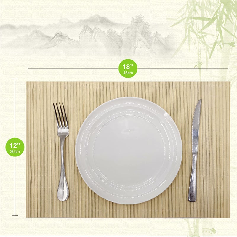 ANDSTAR Set of 8 Pcs Bamboo Placemats Sushi Rolling Mat Japanese Style Natural Anti-Slip Bamboo Placemats Washable Heat-Resistant Table Mats for Dining Room and Kitchen(Natural Color) - Image 3