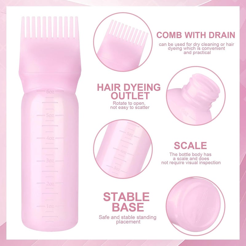 FXSPLCZ Root Comb Applicator Bottle Oil Applicator for Hair Dye Hair Oiling Bottle with 2 Type Caps and Graduated Scale, 6 Ounce (Pink) - Image 3