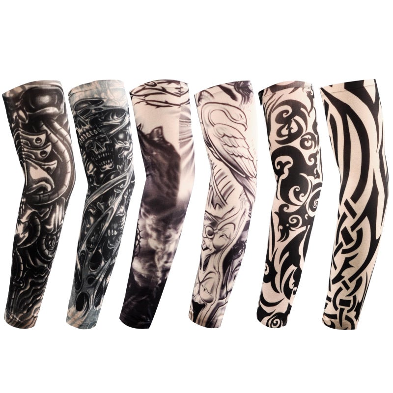 YARIEW Tattoo Sleeves for Men, 6Pcs Fake Tattoos Sleeves to Cover Arms Sun Protection Sleeve Covers for Men and Women (Set 10) - Image 1