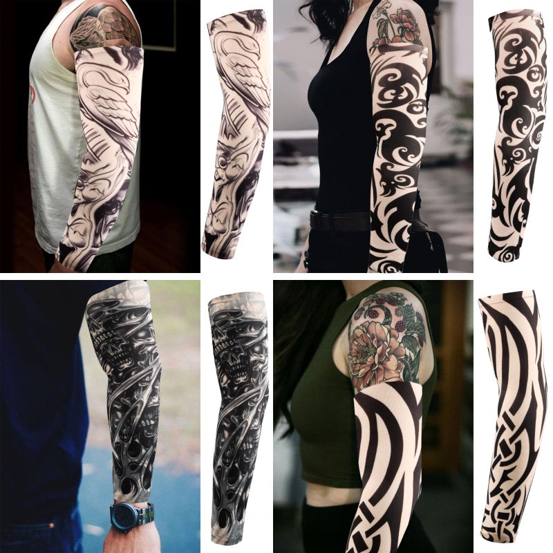 YARIEW Tattoo Sleeves for Men, 6Pcs Fake Tattoos Sleeves to Cover Arms Sun Protection Sleeve Covers for Men and Women (Set 10) - Image 2