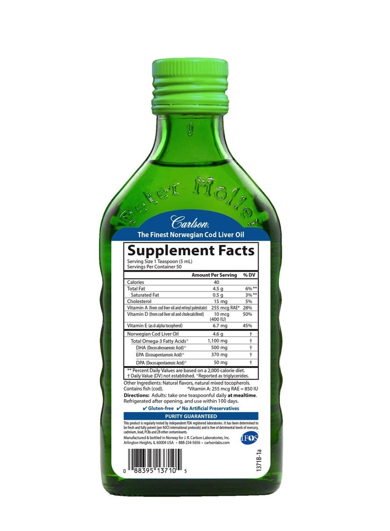 كارلسون زيت كبد سمك القد، 1100 ملغ من أحماض أوميغا 3 الدهنية، بالإضافة إلى فيتاميني أ ود3، زيت كبد سمك القد النرويجي البري، بنكهة التفاح الأخضر، 250 مل (8.4 أونصة سائلة) - Image 2