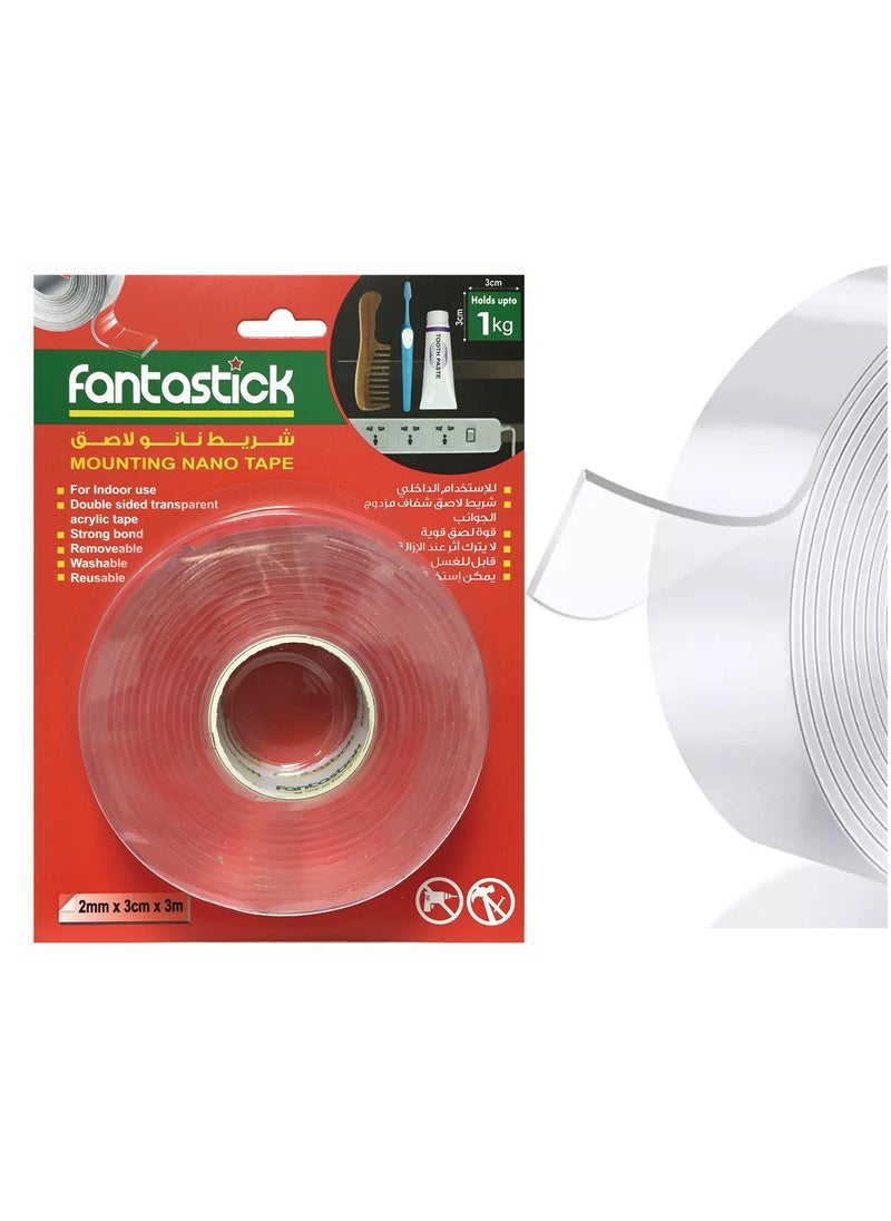 Fantastick 1-Piece Double Sided Washable Nano Tape 2mmx3cmx3m Size  - Image 1