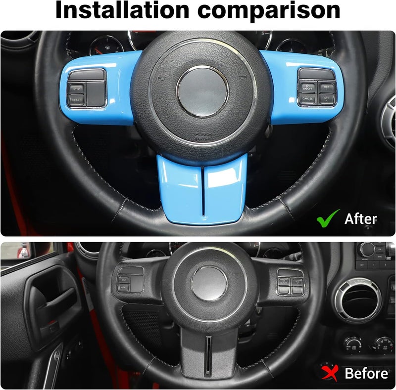 JeCar Interior Steering Wheel Decoration Trim Kits For Jeep Wrangler 2011-2017 JK & Unlimited/Patriot Compass 2011-2016 & Grand Cherokee 2011-2013, Light Blue - Image 3