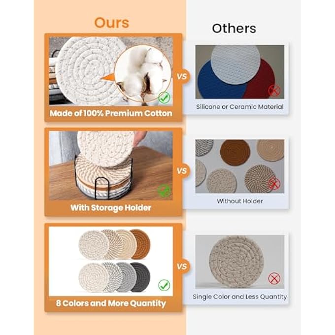 تخيل 8 قطع من قواعد الأكواب القطنية، 8 ألوان، قواعد أكواب ماصة بتصميم بوهو مع حامل، قواعد أكواب منسوجة 43 بوصة، مجموعة قواعد أكواب لتزيين الغرفة، هدية الانتقال إلى منزل جديد، خلط الألوان - Image 5