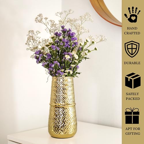 BEHOMA Arrow Engrave Metal Cylindrical Vase for Home Décor, Bedroom, Living Room, Office | Table Decorative Item for Festivals, Birthday, Wedding Decoration | 9.2" Golden, 2 Pcs (Flower not Included) - Image 4