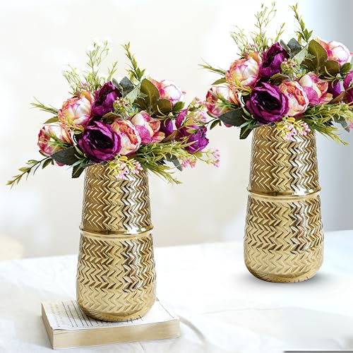BEHOMA Arrow Engrave Metal Cylindrical Vase for Home Décor, Bedroom, Living Room, Office | Table Decorative Item for Festivals, Birthday, Wedding Decoration | 9.2" Golden, 2 Pcs (Flower not Included) - Image 5