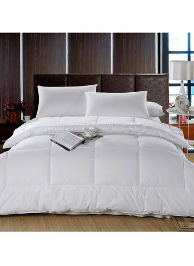 Donetella Hotel Comforter 6 Pcs King Size Bed Fits (200 x 200 Cm) All Season Microfiber Plain Squares Box Quilting With Down Alternative Filling, White