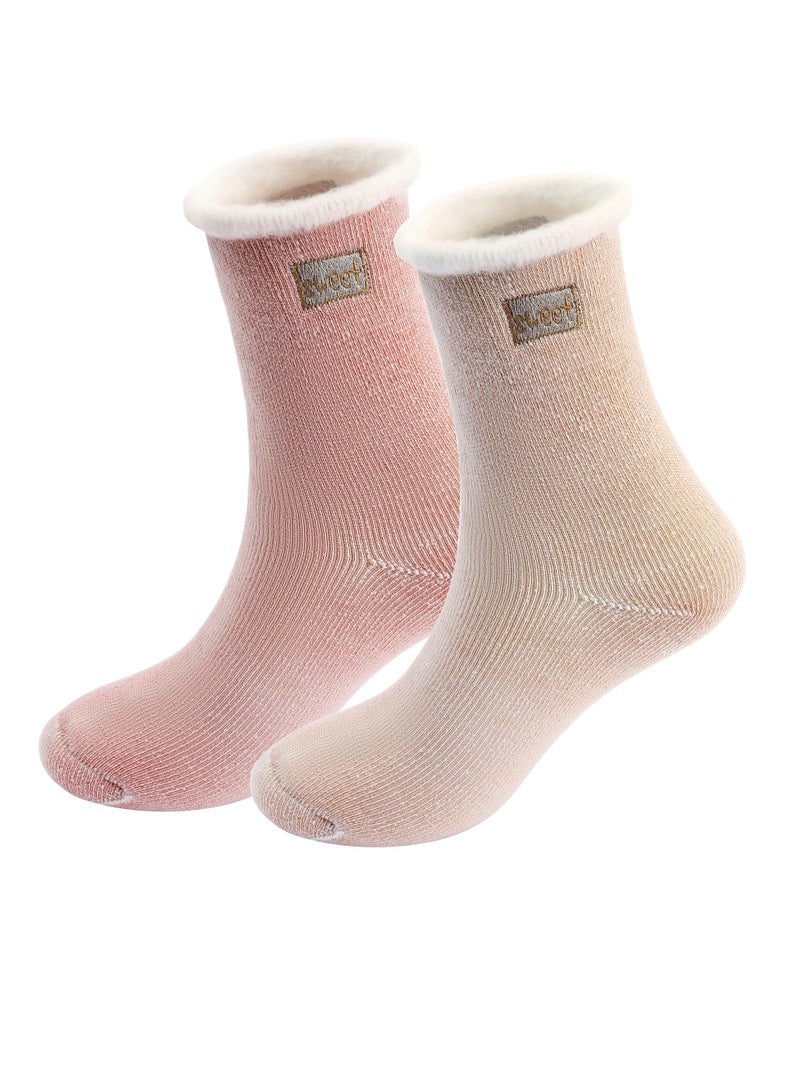 SYOSI Womens Wool Socks Super Thick Warm Wool Socks Size 23-27CM Warm Winter Soft Thermal Socks Comfort Casual Crew Winter Socks Winter Socks for Women Gifts(2 Pack 2 Color) Khaki and Orange Red - Image 1