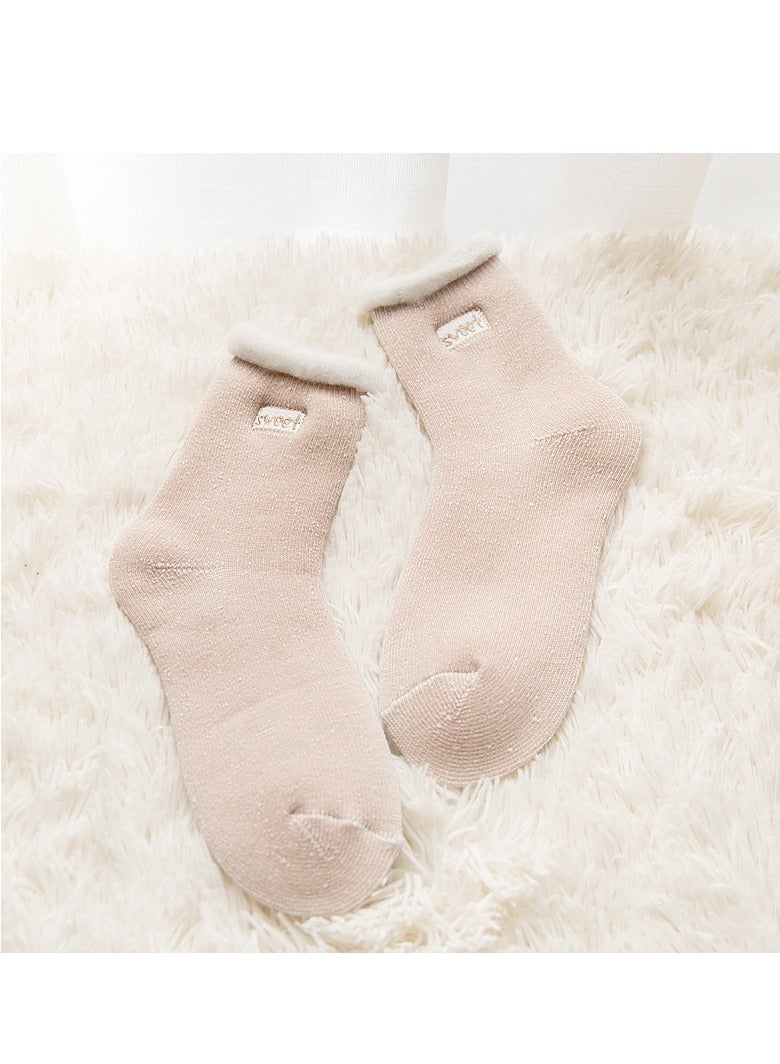 SYOSI Womens Wool Socks Super Thick Warm Wool Socks Size 23-27CM Warm Winter Soft Thermal Socks Comfort Casual Crew Winter Socks Winter Socks for Women Gifts(2 Pack 2 Color) Khaki and Orange Red - Image 5