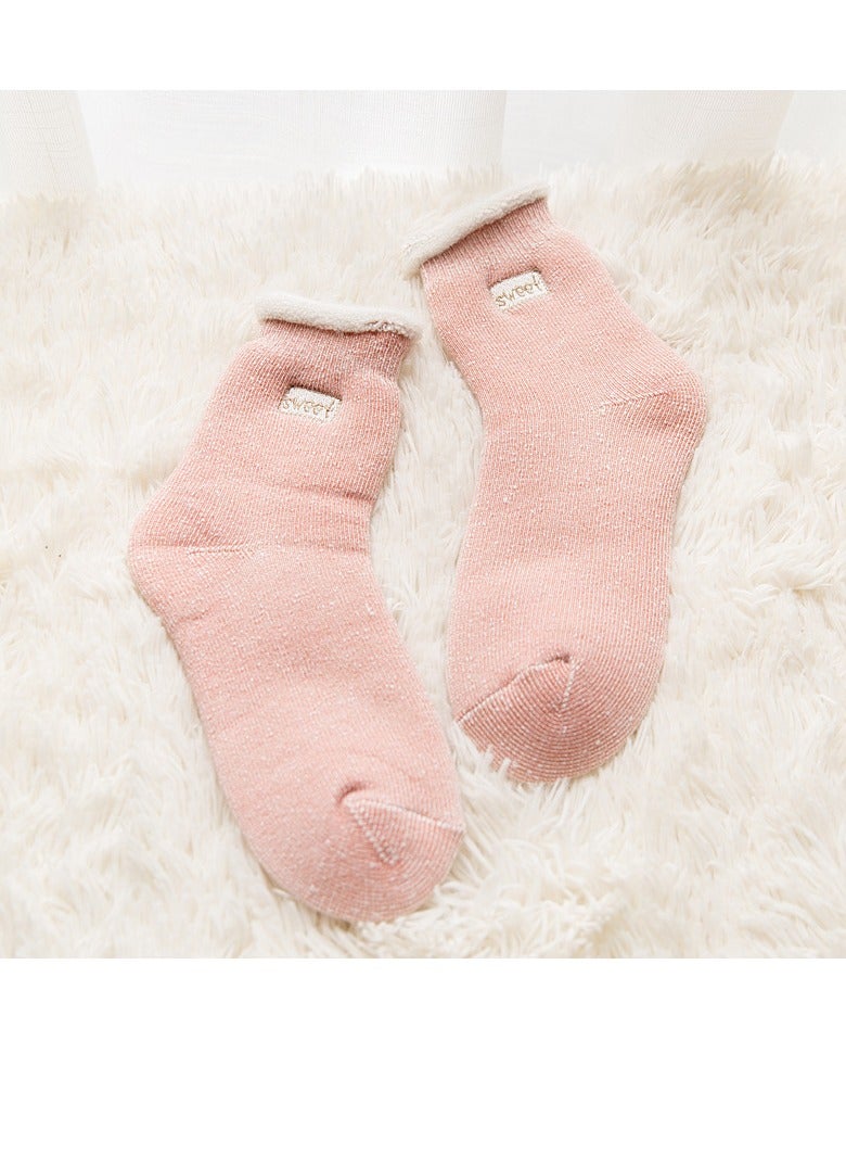 SYOSI Womens Wool Socks Super Thick Warm Wool Socks Size 23-27CM Warm Winter Soft Thermal Socks Comfort Casual Crew Winter Socks Winter Socks for Women Gifts(2 Pack 2 Color) Khaki and Orange Red - Image 3