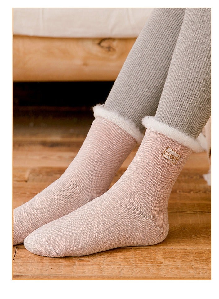 SYOSI Womens Wool Socks Super Thick Warm Wool Socks Size 23-27CM Warm Winter Soft Thermal Socks Comfort Casual Crew Winter Socks Winter Socks for Women Gifts(2 Pack 2 Color) Khaki and Orange Red - Image 2