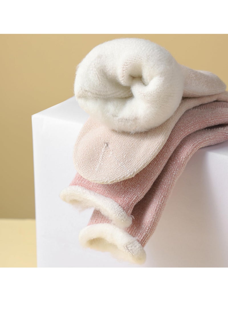 SYOSI Womens Wool Socks Super Thick Warm Wool Socks Size 23-27CM Warm Winter Soft Thermal Socks Comfort Casual Crew Winter Socks Winter Socks for Women Gifts(2 Pack 2 Color) Khaki and Orange Red - Image 4