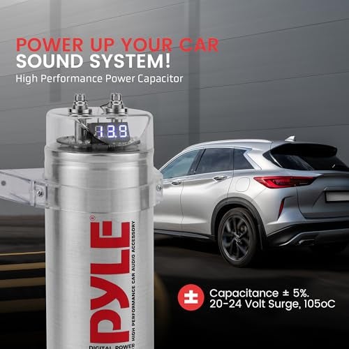 Pyle 6.0 Farad Digital Power Capacitor - High-Performance Car Audio Accessory with Blue Digital Display Voltage Readout Over Voltage Protection Mounting Hardware DC 12-24V - Image 2
