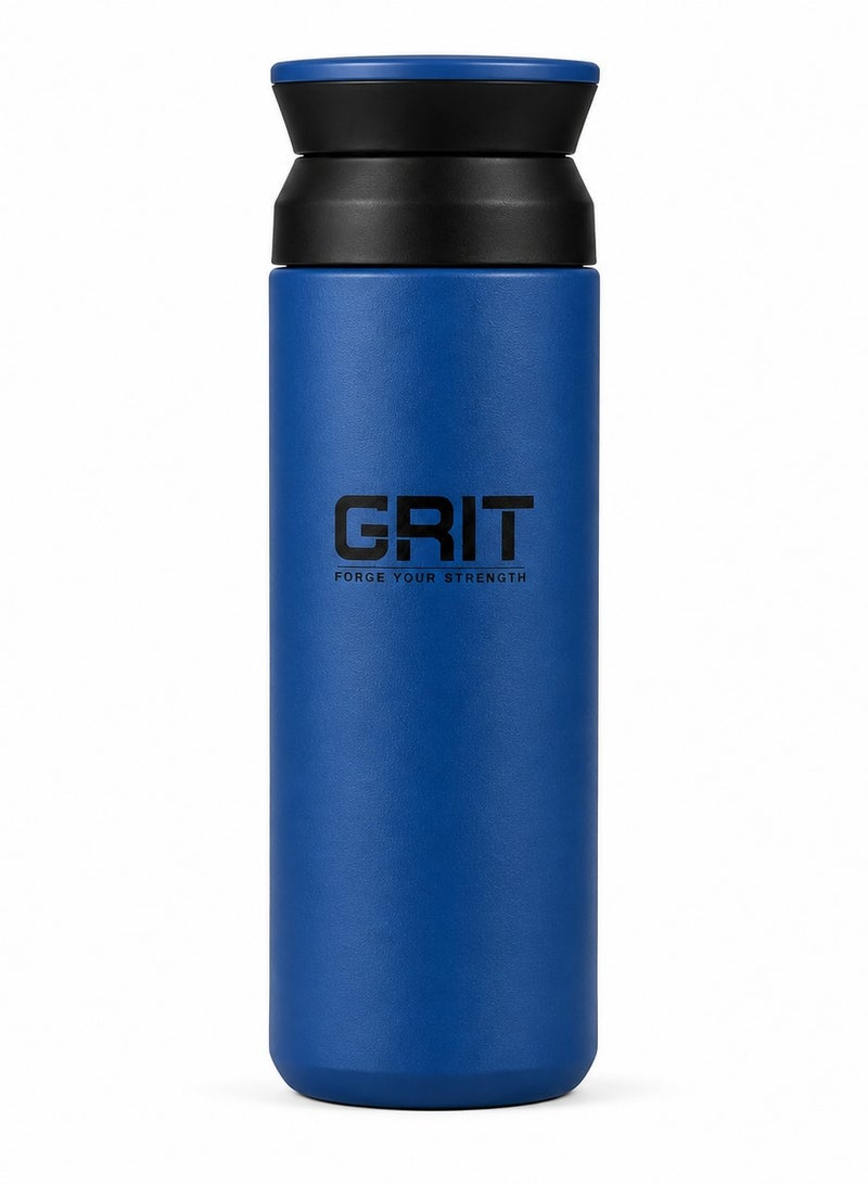 GRIT Insulated Flask Bottle 350ml - Hot & Cold Stainless Steel Flask - Modern Compact Design, Comfortable Grip & Leakproof Lid - Blue Stainless Steel Flask - Image 1