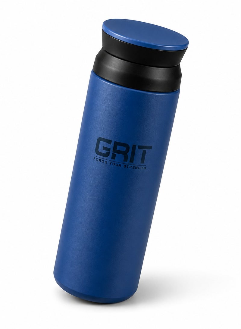 GRIT Insulated Flask Bottle 350ml - Hot & Cold Stainless Steel Flask - Modern Compact Design, Comfortable Grip & Leakproof Lid - Blue Stainless Steel Flask - Image 2