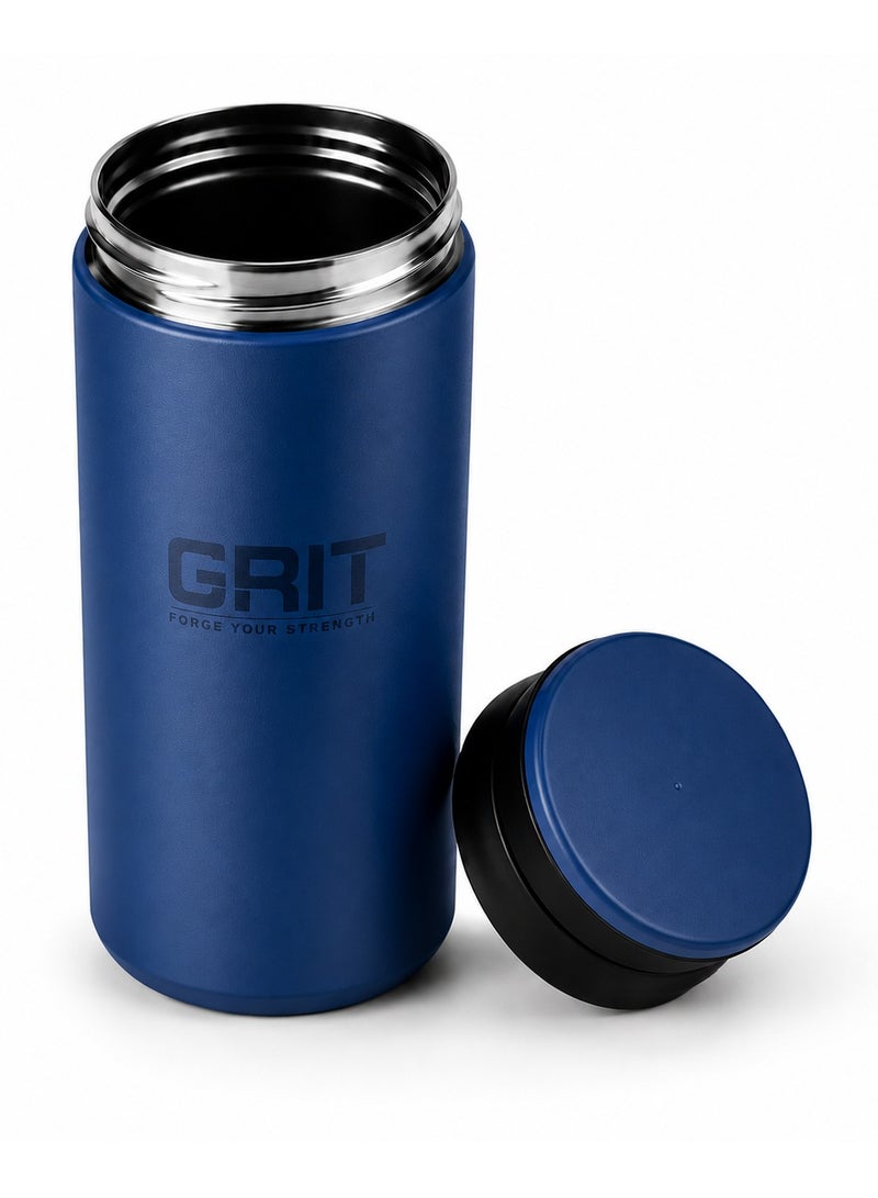 GRIT Insulated Flask Bottle 350ml - Hot & Cold Stainless Steel Flask - Modern Compact Design, Comfortable Grip & Leakproof Lid - Blue Stainless Steel Flask - Image 3
