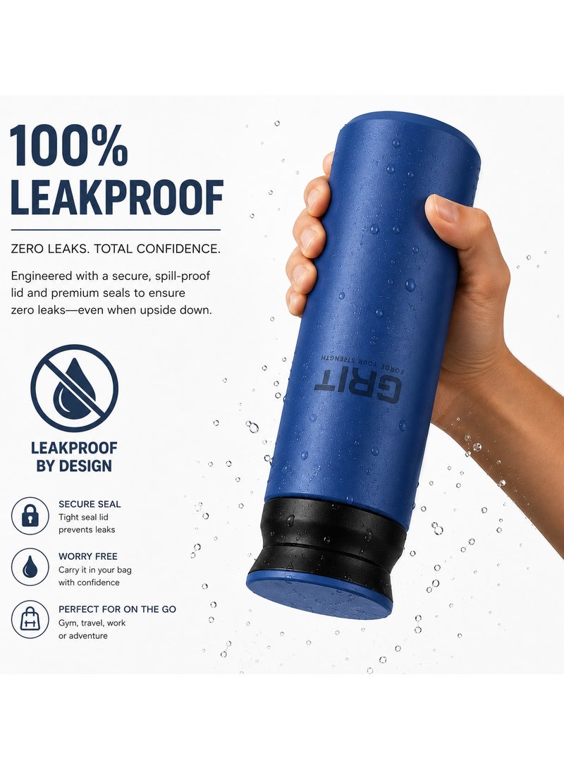 GRIT Insulated Flask Bottle 350ml - Hot & Cold Stainless Steel Flask - Modern Compact Design, Comfortable Grip & Leakproof Lid - Blue Stainless Steel Flask - Image 4