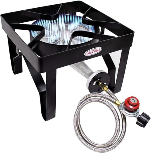 GasOne 200K BTU Propane Burner – Heavy-Duty Propane Stove – Outdoor Burner with Adjustable 0-20Psi Regulator and Steel Braided Hose – Ideal for Home Brewing, Turkey Fry - Image 1