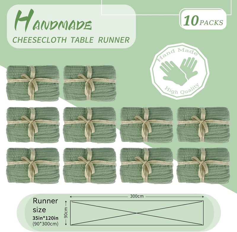 YMHPRIDE 10 Pieces Sage Green Table Runner 90 cm x 300 cm Green Gauze Boho Table Runner for Wedding Bachelorette Baby Shower Birthday Party Decorations - Image 3