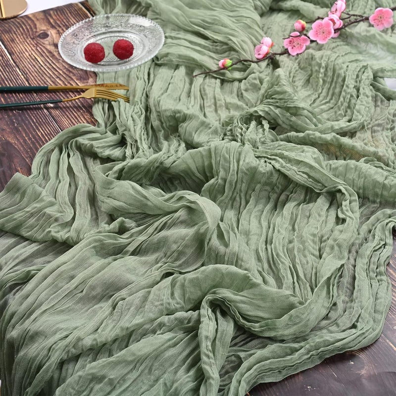 YMHPRIDE 10 Pieces Sage Green Table Runner 90 cm x 300 cm Green Gauze Boho Table Runner for Wedding Bachelorette Baby Shower Birthday Party Decorations - Image 5