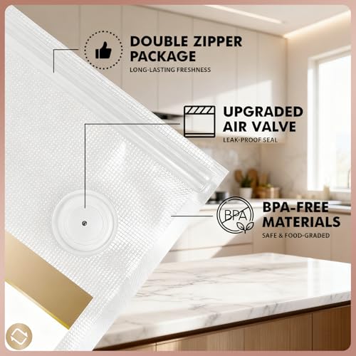 AOSKI Reusable Vacuum Sealer Bags for Food: 20Pcs (8.66 * 8.27in) BPA-Free Vacuum Seal Bags with Air Valve & 5 Seal Clips, Plastic Food Storage Bags, Microwaveable Zipper Bags for Kitchen Save Meal Prep - Image 5