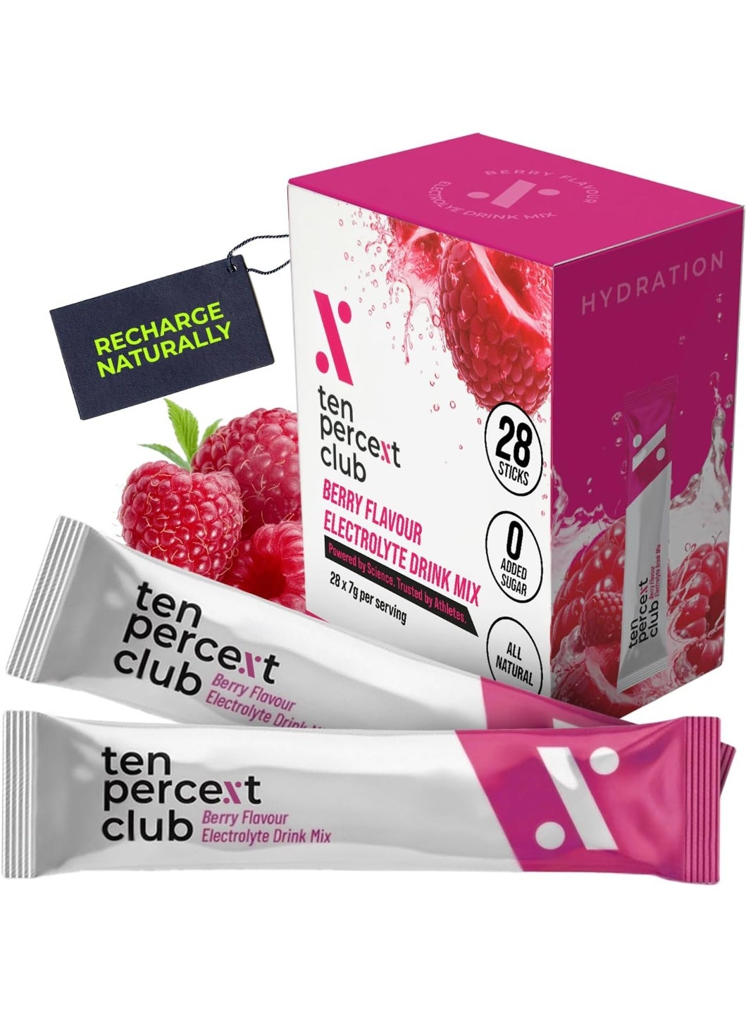 Electrolytes Powder Drink Mix (Mixed Berries) - 28 Sachets (28 to 56 Servings) | Coconut Water Powder, Celtic Sea Salt | Easy to Mix, Vegan Mixed Berries Flavoured Electrolytes Drinks | Mixed Berries Electrolytes Sachets by Ten Percent Club