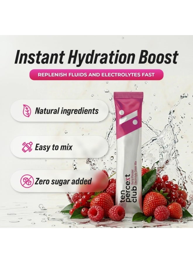 Ten Percent Club Electrolytes Powder Drink Mix (Mixed Berries) - 28 Sachets (28 to 56 Servings) | Coconut Water Powder, Celtic Sea Salt | Easy to Mix, Vegan Mixed Berries Flavoured Electrolytes Drinks | Mixed Berries Electrolytes Sachets by Ten Percent Club - Image 2