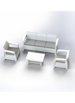 White Sofa Set with Beige Cushions