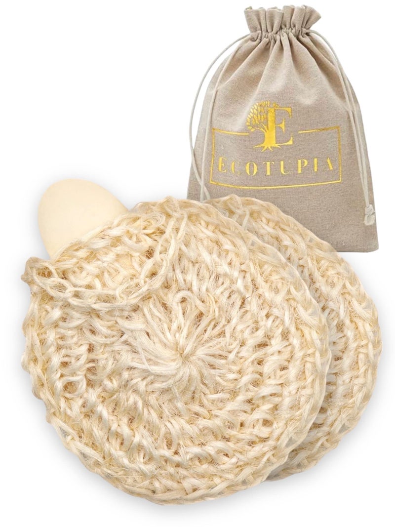 Ecotupia Natural Handwoven Sisal Loofah Body Scrubber Organic Shower Sponge Made from Premium Agave Fibers ArabicTurkish Style with Bar Soap Pouch Natural Body Scrubber for Men Women 