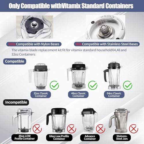 Flamiracle Blender blade Replacement Parts Compatible with Vitamix, Wet Blade Replacement for 5200, 5000, Pro 500, 5500, Standard 64oz, 48oz & 32oz Containers, Dry Blade Assembly with Wrench & Drive Socket Kit - Image 3