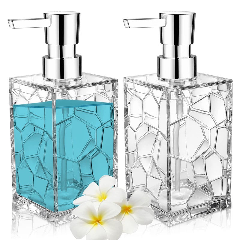 YAUKPH 2 Pack Clear Rust Proof Soap Dispenser Acrylic Plastic Hand Soap Lotion Dispenser Set for BathroomKitchen 